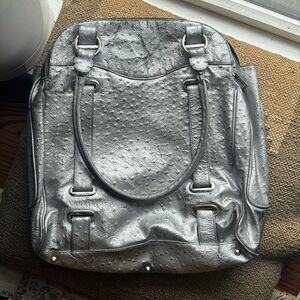 Cleo & Patek Paris Vintage Silver Ostrich Leather Shoulder Bag